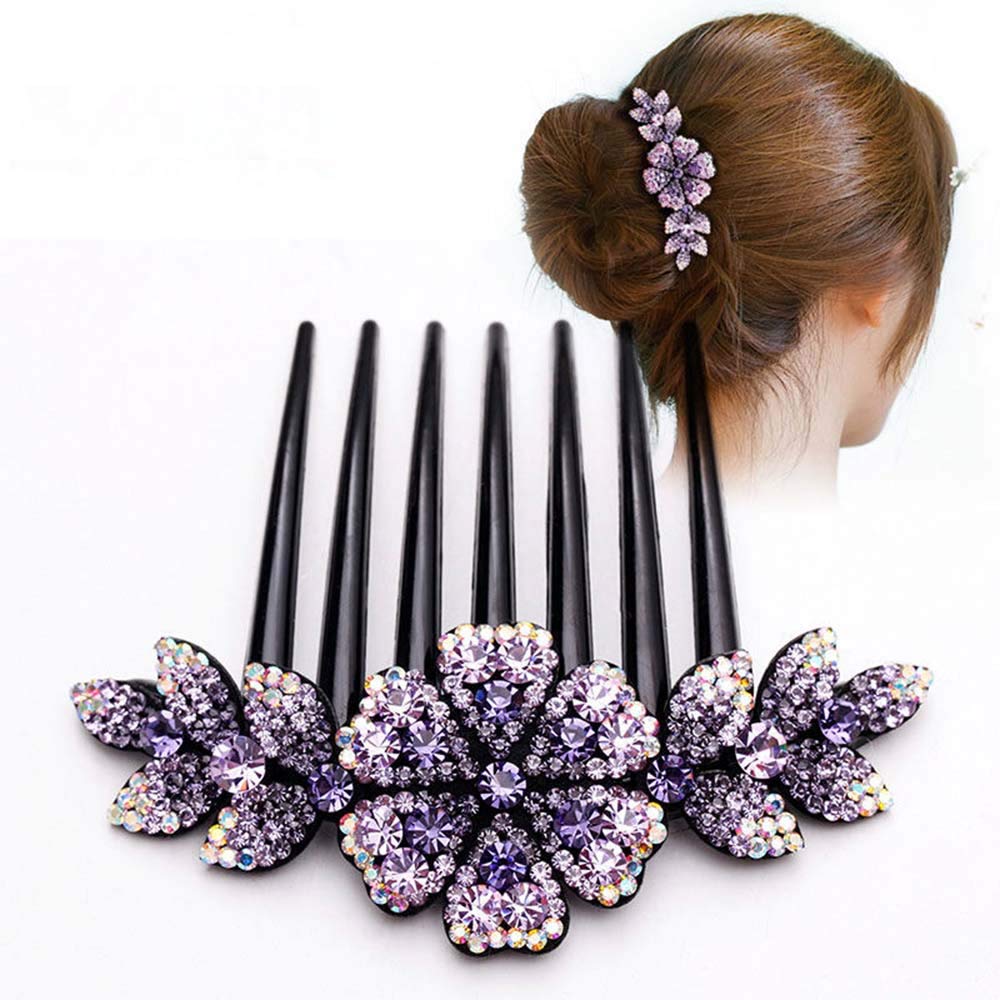 MAYCREATE Hair Clips for Women Flower Hair Comb Pins Slide Hair Clips for Girls Crystal Barrettes Bridal Charm Hair Accessories-Dark Purple MAYCREATE Hair Clips for Women Flower Hair Comb Pins Slide Hair Clips for Girls Crystal Barrettes Bridal Charm Hair Accessories-Dark Purple